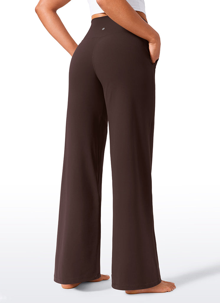 CRZ YOGA Women's Butterlift High Waisted Wide Leg Pants with Pockets 33" Hot Fudge Brown