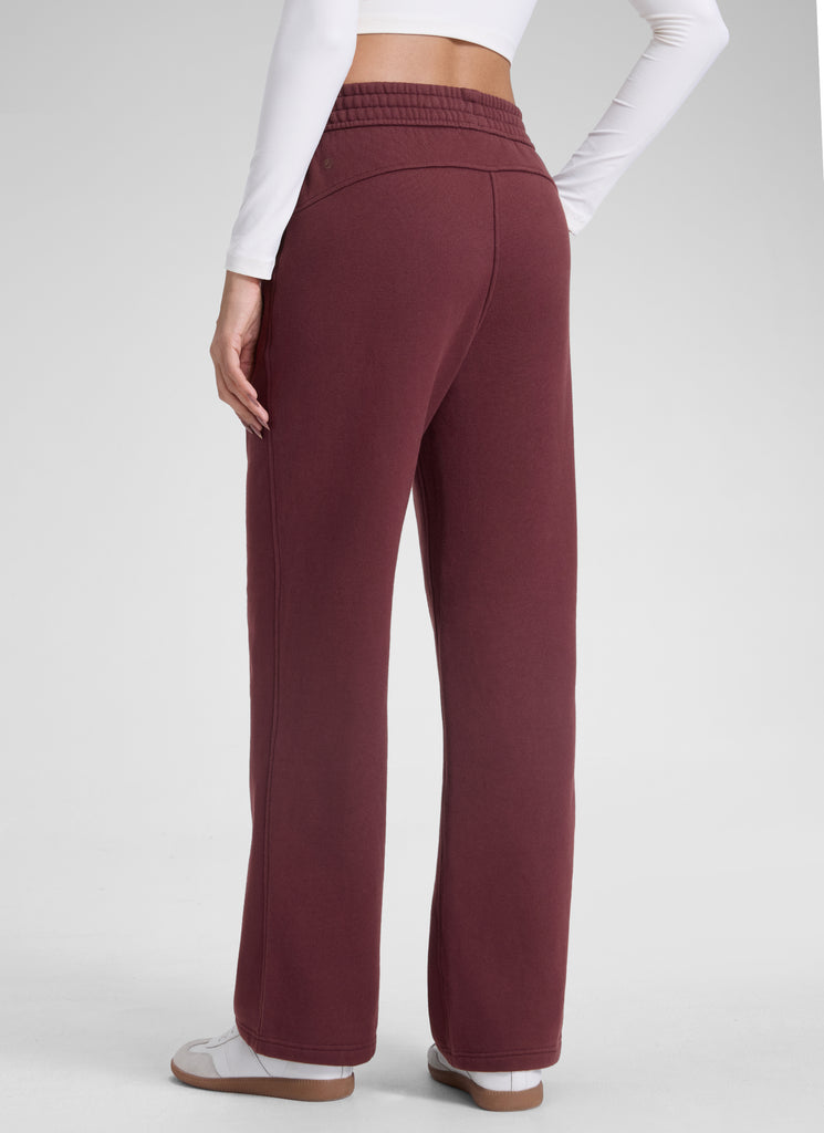CRZ YOGA Womens Cotton Fleece Lined Straight Leg Lounge Sweatpants30'' Dark Red 2