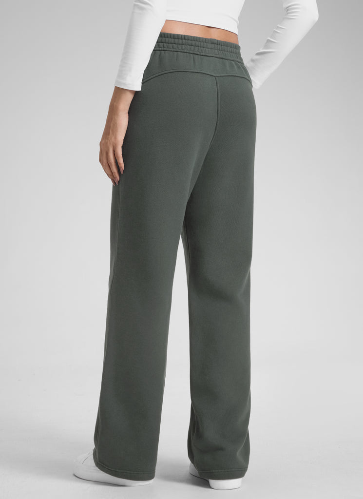 CRZ YOGA Womens Cotton Fleece Lined Straight Leg Lounge Sweatpants30'' Grey Sage
