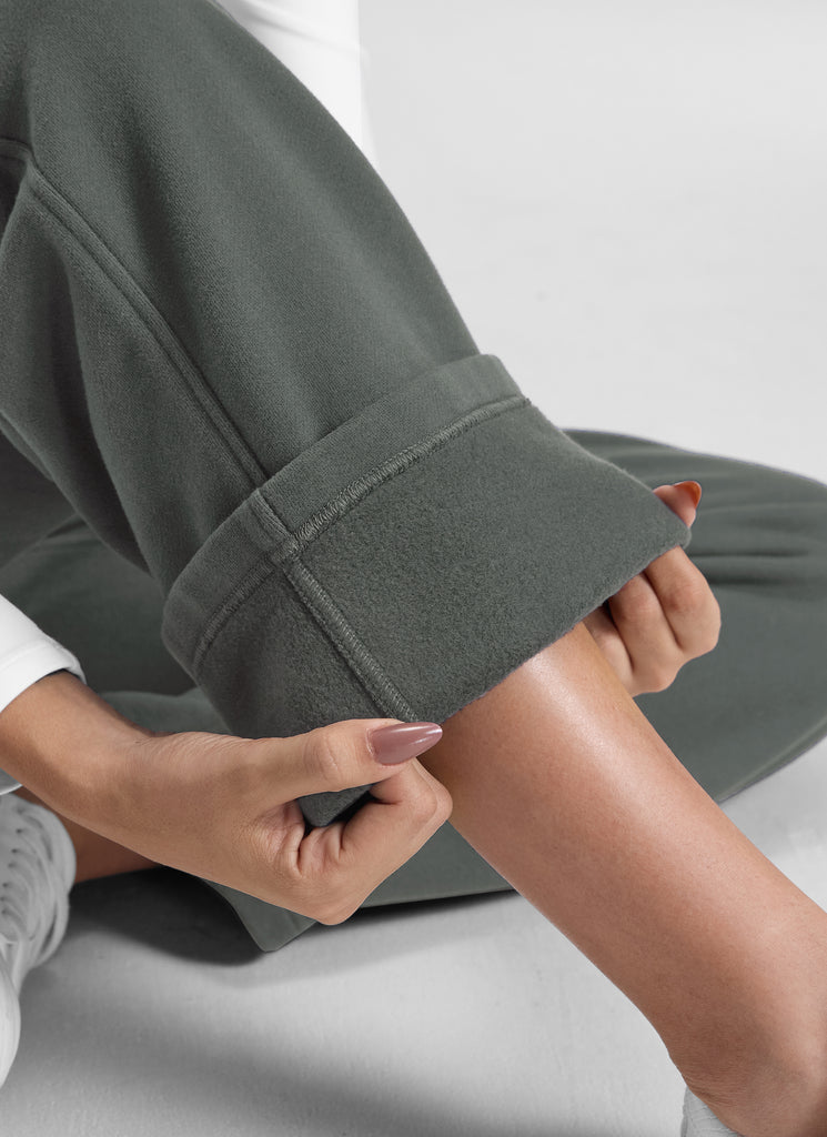 CRZ YOGA Womens Cotton Fleece Lined Straight Leg Lounge Sweatpants30'' Grey Sage