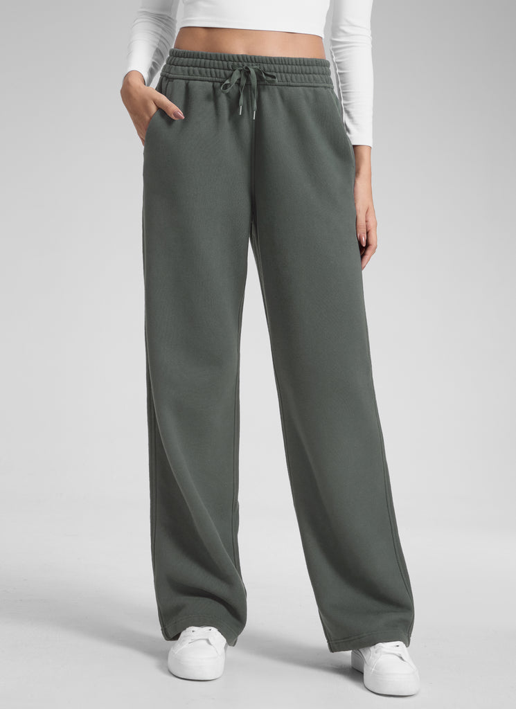 CRZ YOGA Womens Cotton Fleece Lined Straight Leg Lounge Sweatpants30'' Grey Sage