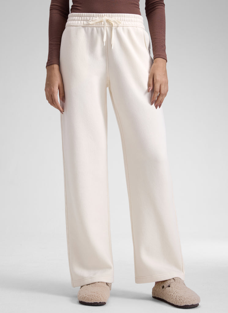 CRZ YOGA Womens Cotton Fleece Lined Straight Leg Lounge Sweatpants30'' Milky White