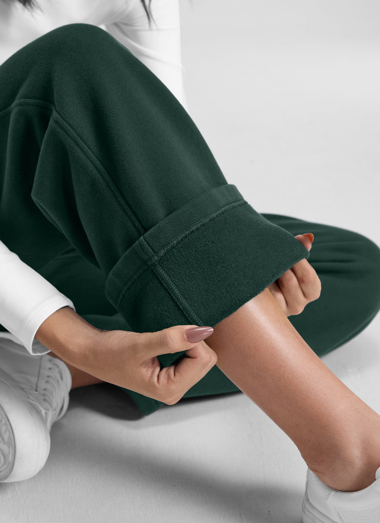 CRZ YOGA Womens Cotton Fleece Lined Straight Leg Lounge Sweatpants30'' Legend Green