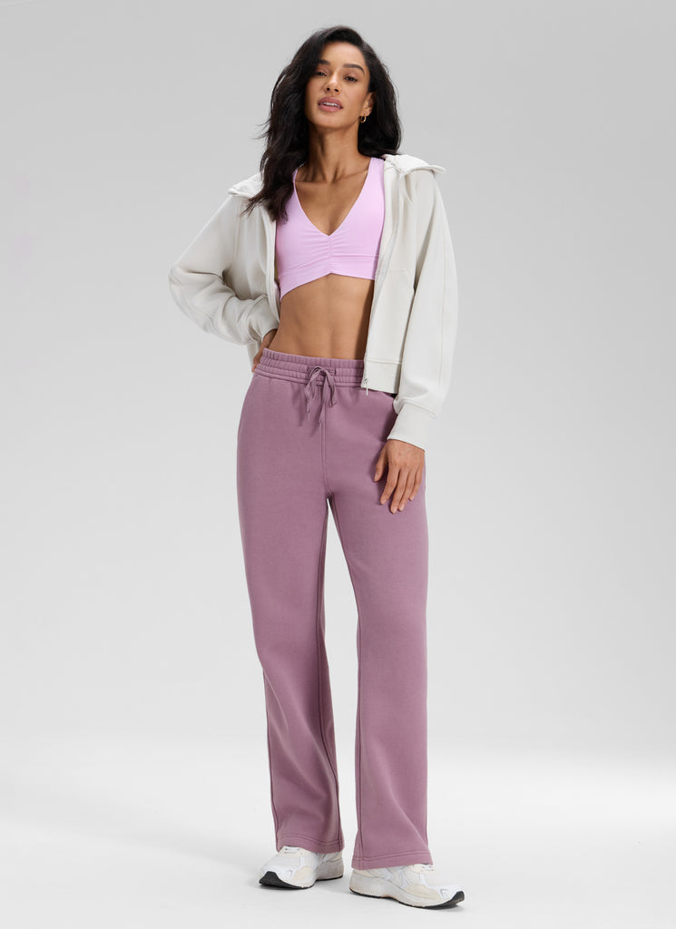 CRZ YOGA Womens Cotton Fleece Lined Straight Leg Lounge Sweatpants30'' Light Lavender