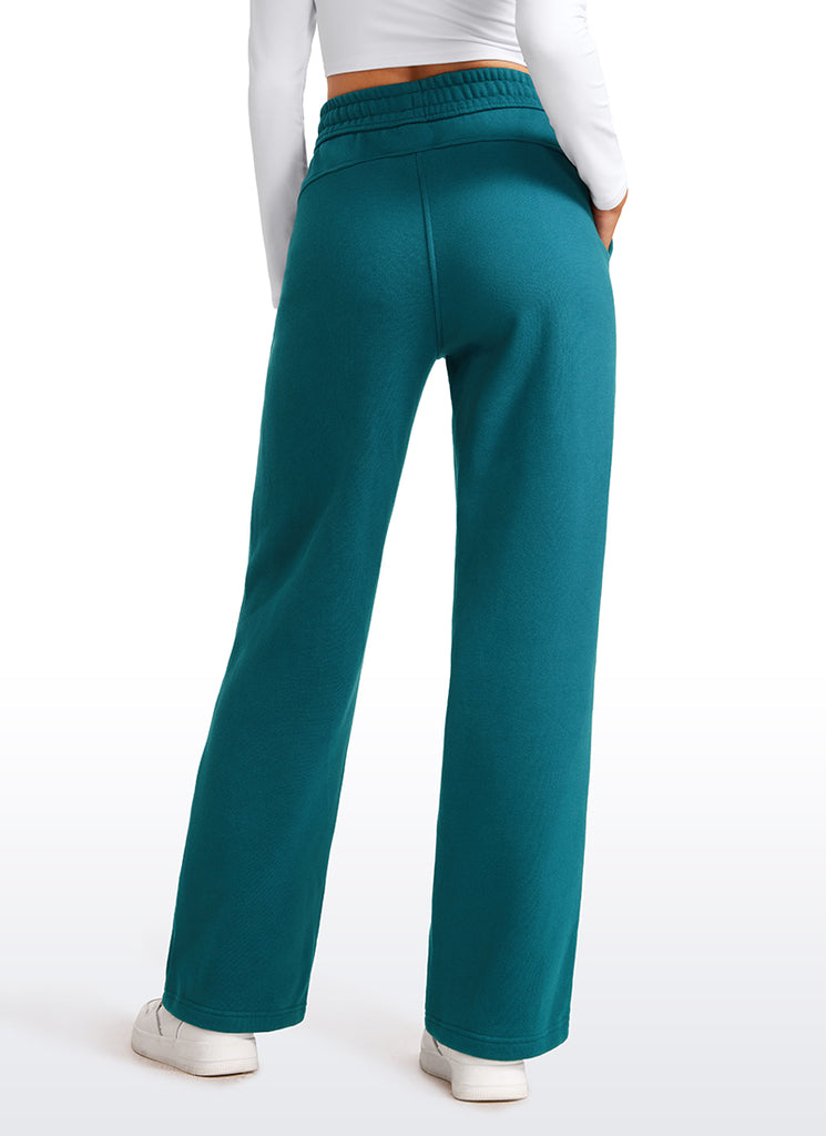 CRZ YOGA Womens Cotton Fleece Lined Straight Leg Lounge Sweatpants30'' Green Jade