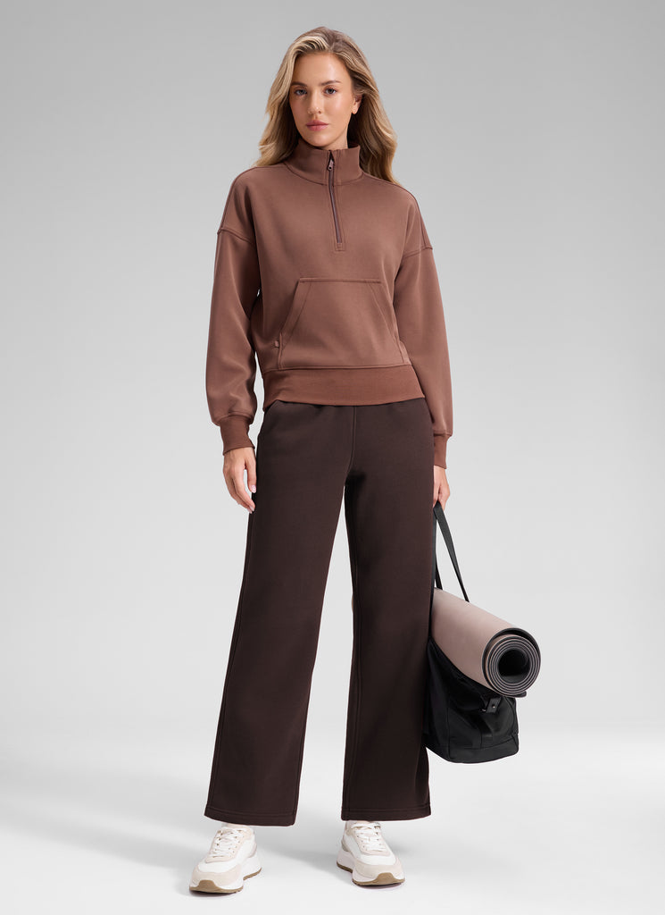 CRZ YOGA Women's Cotton Fleece Lined Casual Straight Leg Pant 28'' Milky White