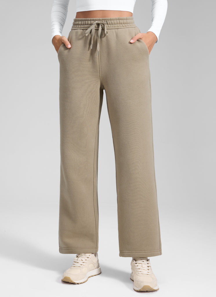 CRZ YOGA Women's Cotton Fleece Lined Casual Straight Leg Pant 28'' Dark Red 2