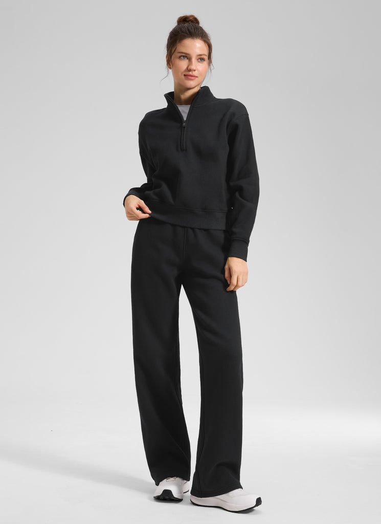 CRZ YOGA Women's Cotton Fleece Lined Casual Straight Leg Pant 32'' Black