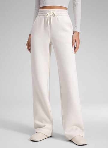 CRZ YOGA Women's Cotton Fleece Lined Casual Straight Leg Pant 32'' Milky White