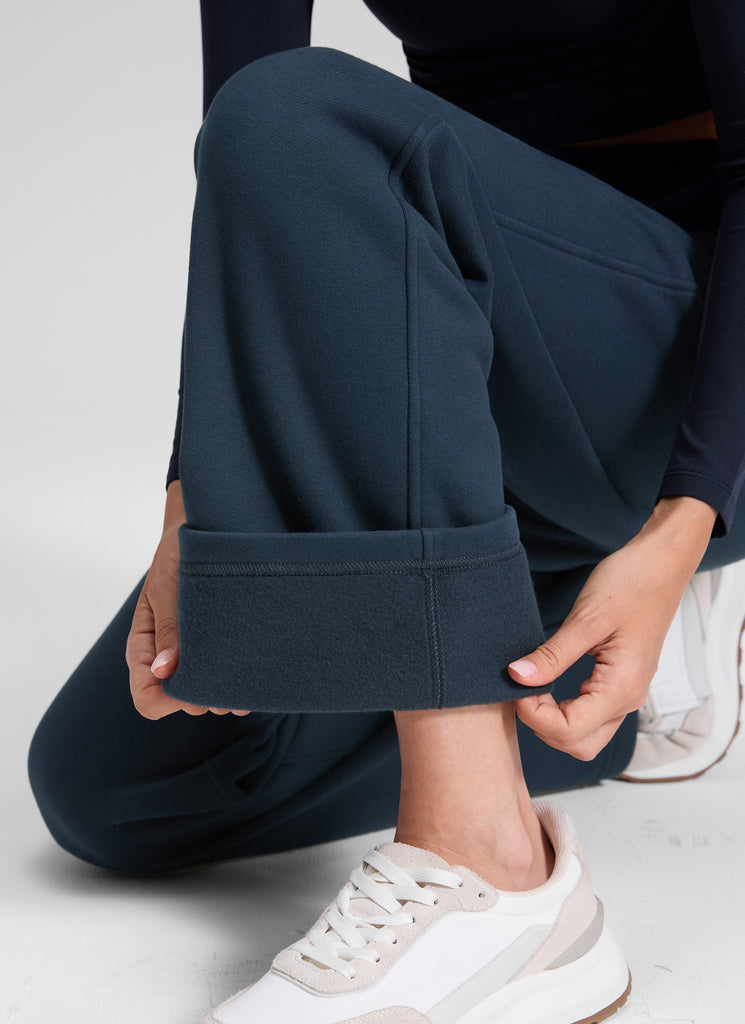 CRZ YOGA Women's Cotton Fleece Lined Casual Straight Leg Pant 32'' Ink Blue