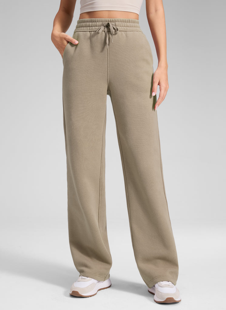 CRZ YOGA Women's Cotton Fleece Lined Casual Straight Leg Pant 32'' Dark Red 2