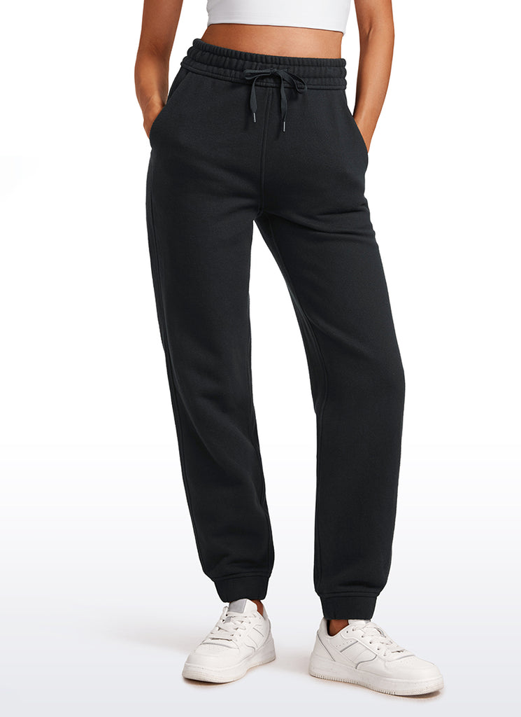CRZ YOGA Womens Cotton Fleece Lined High Rise Sweatpants Joggers 28'' Black