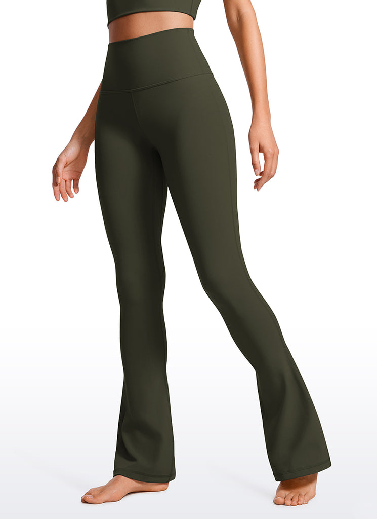 CRZ YOGA Women  Butterluxe High Waist Pockets Mini Flared Leggings 32" Olive Green