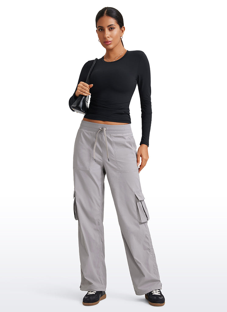 CRZ YOGA  Lightweight Workout Straight Leg Pocket Casual Cargo Pants Dark Chrome