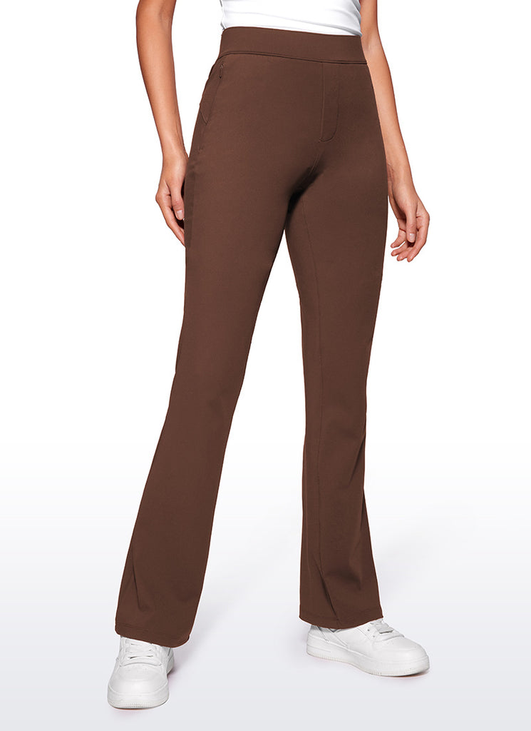 CRZ YOGA  Womens Flare  Pants Casual High Waisted with Zip Pockets Tan Milkshake