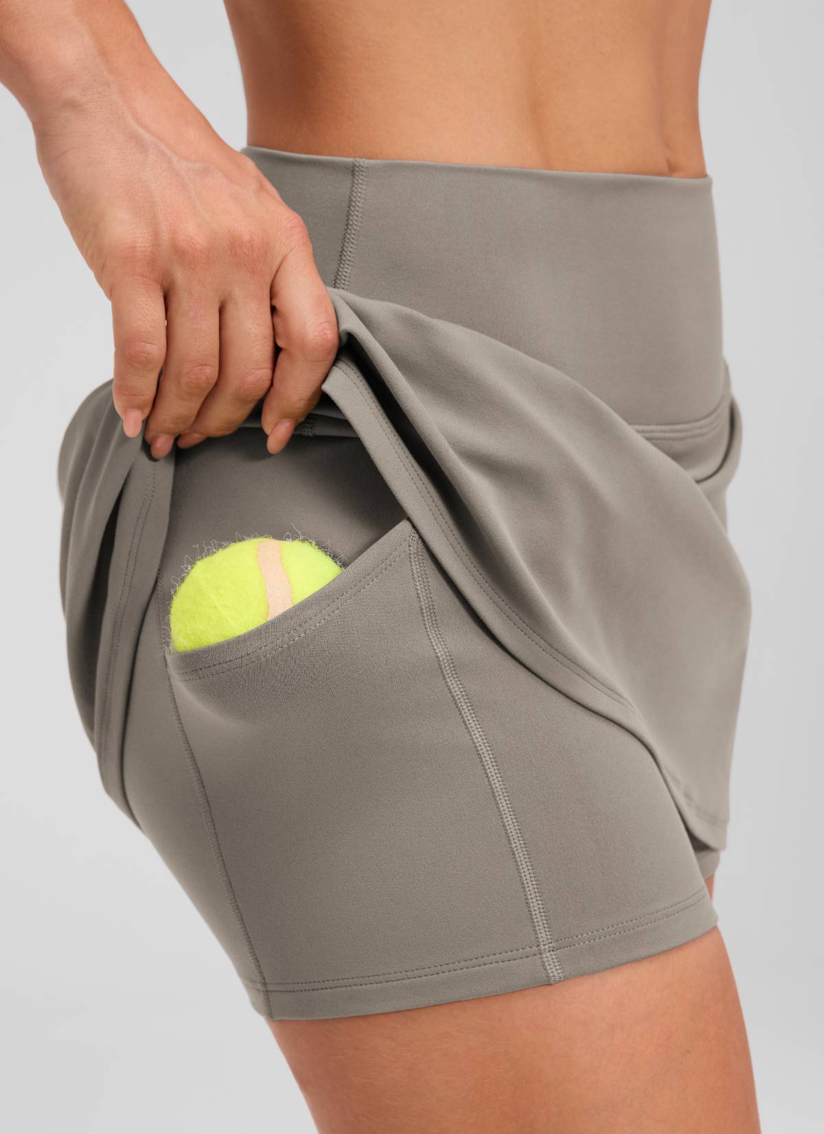 CRZ YOGA Women's Butterluxe High Rise Tennis Skirts 14.5'' with Pocket Warm Ash Grey @model_info:Aline