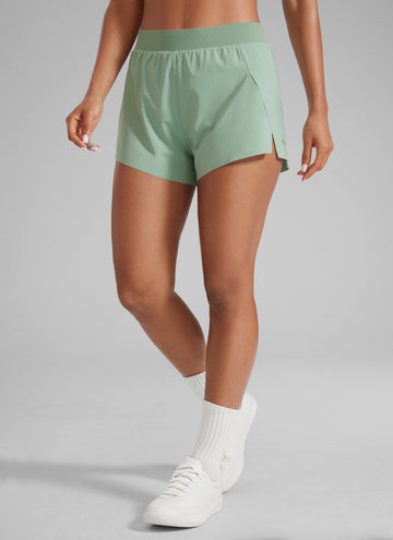 CRZ YOGA Women's Running Feathery-Fit Soft Spilt Short Quick Dry Lined Green Palm Court