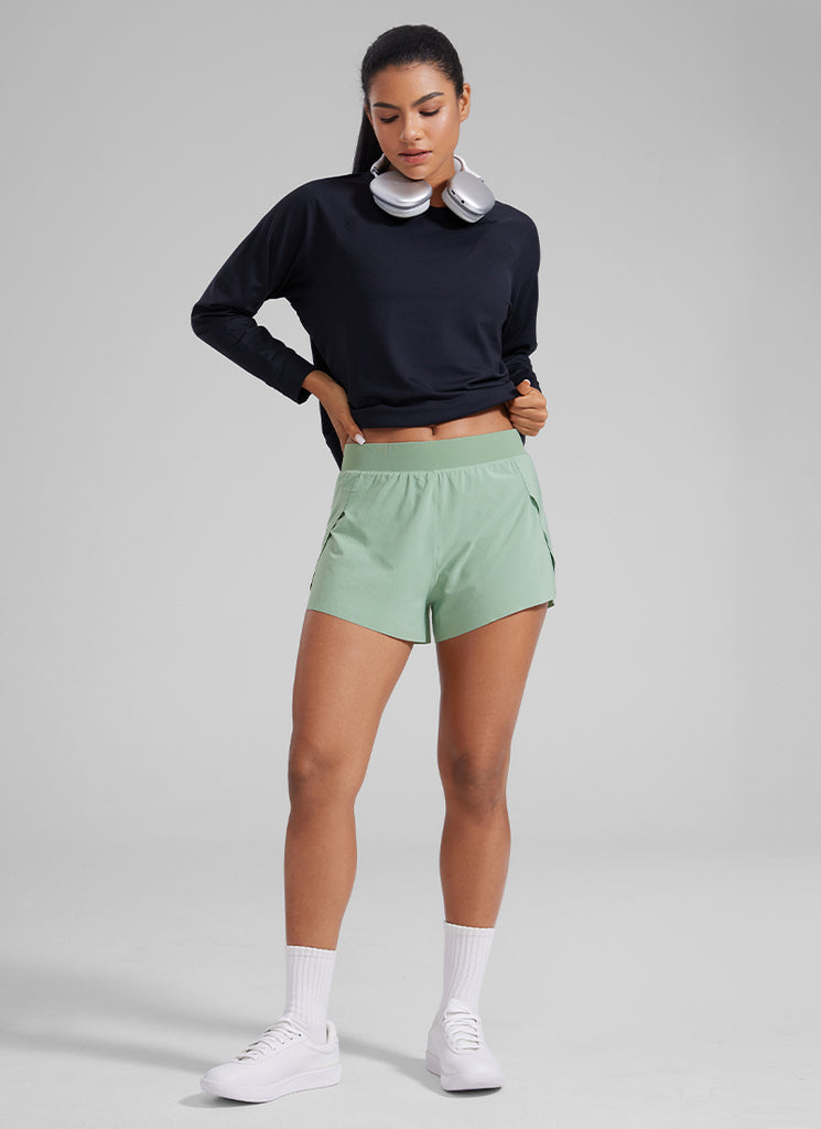 CRZ YOGA Women's Running Feathery-Fit Soft Spilt Short Quick Dry Lined True Navy