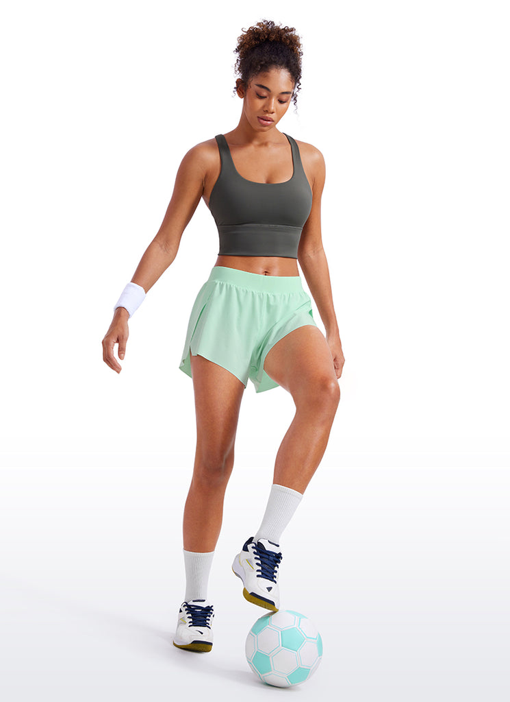 CRZ YOGA Women's Running Low Waisted V Split Mesh Lined Shorts 3'' Melanite