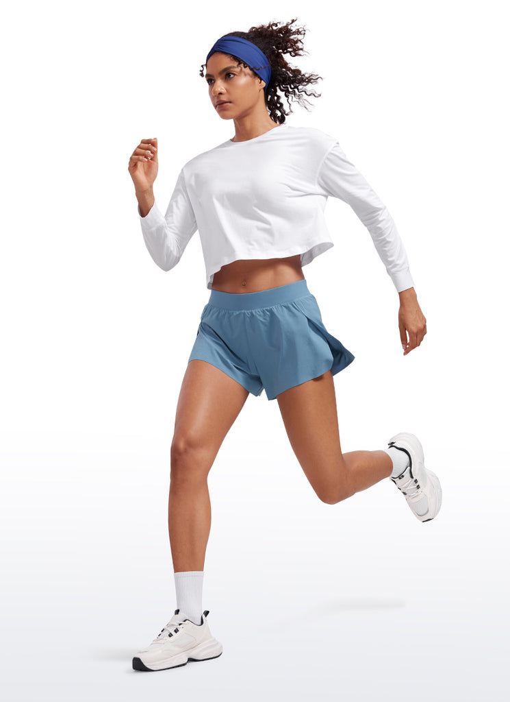 CRZ YOGA Women's Running Low Waisted V Split Mesh Lined Shorts 3'' Universe Blue