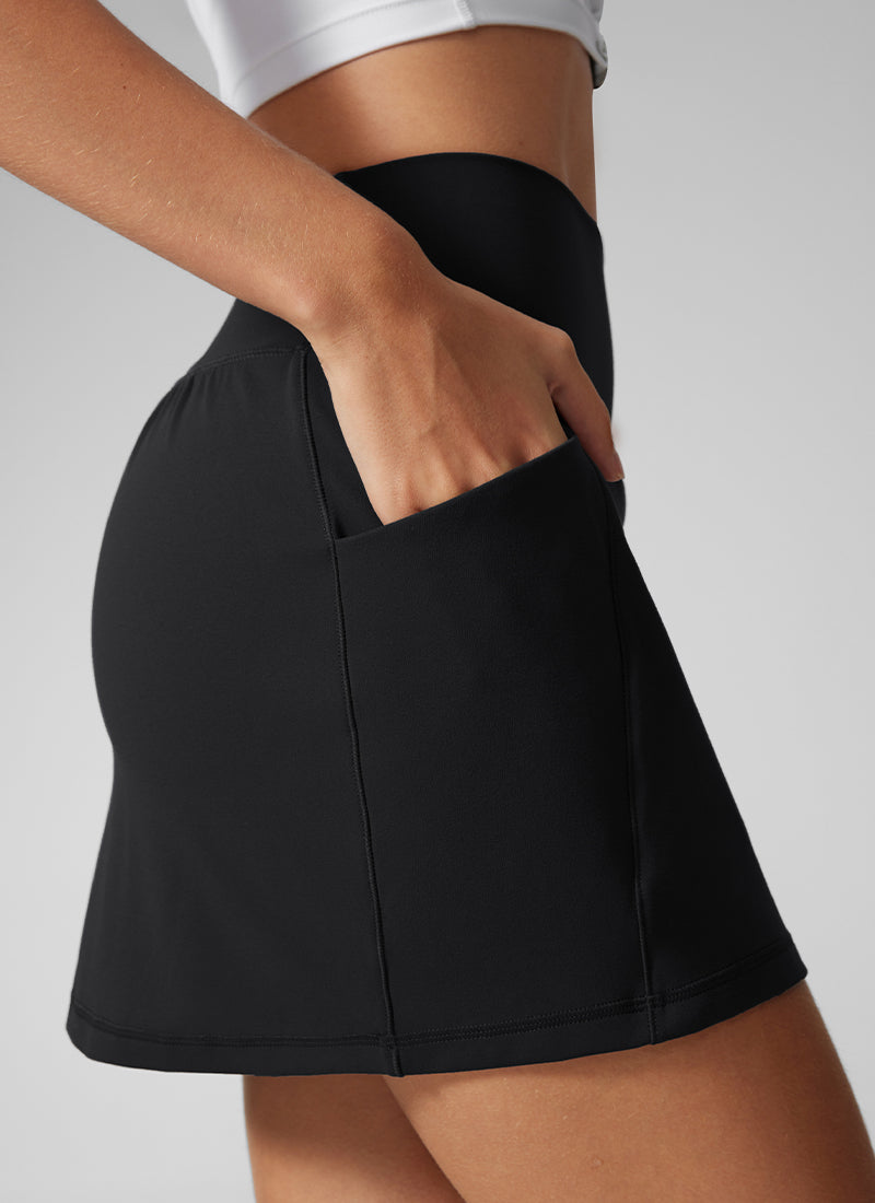 CRZ YOGA Women's Butterlift A Line Golf Skirts with Side Pockets 15'' Black