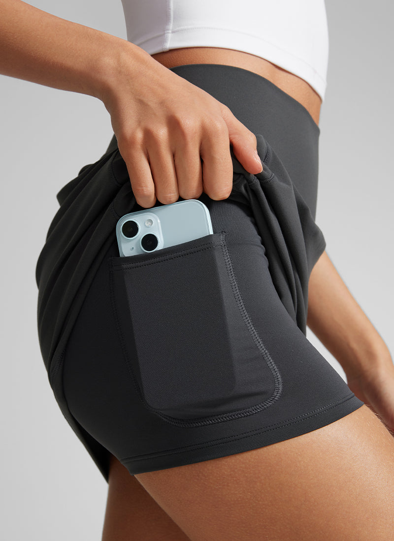 CRZ YOGA Women's Butterlift A Line Golf Skirts with Side Pockets 15'' Mysterious Grey @model_info:I