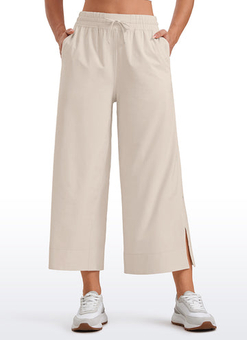 CRZ YOGA Women's  Causal High Waisted Wide Leg Pockets Pants 25'' Mojave Tan