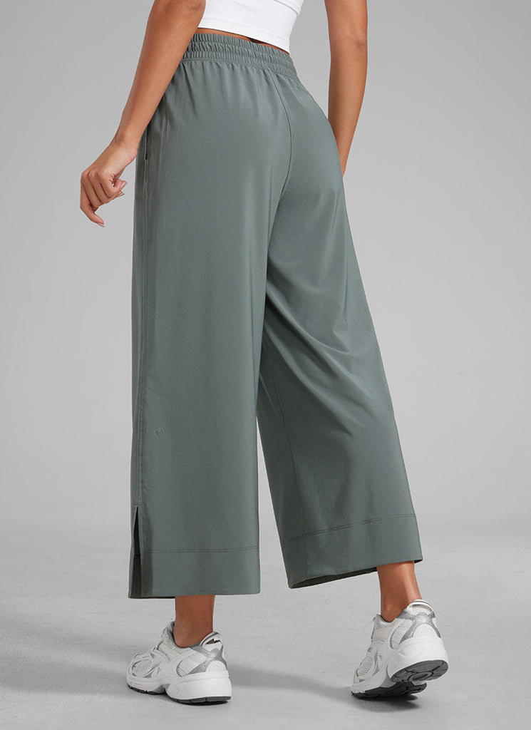 CRZ YOGA Women's  Causal High Waisted Wide Leg Pockets Pants 25'' Grey Sage
