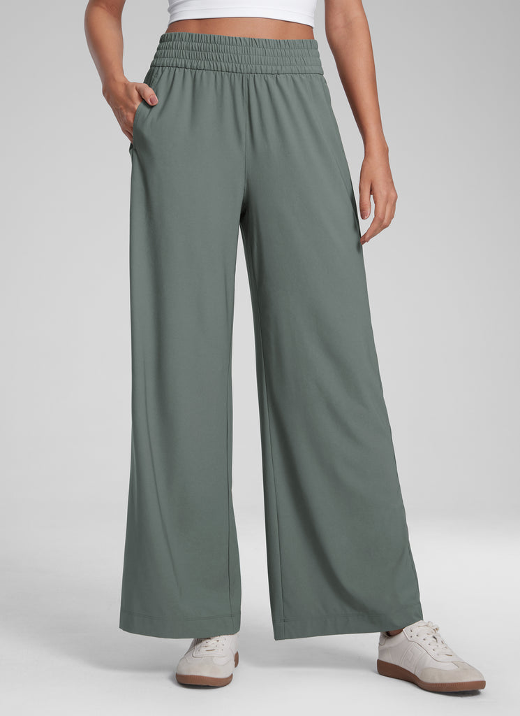 CRZ YOGA Women's Casual High Rise Wide Leg Pants with Pockets 30'' Grey Sage