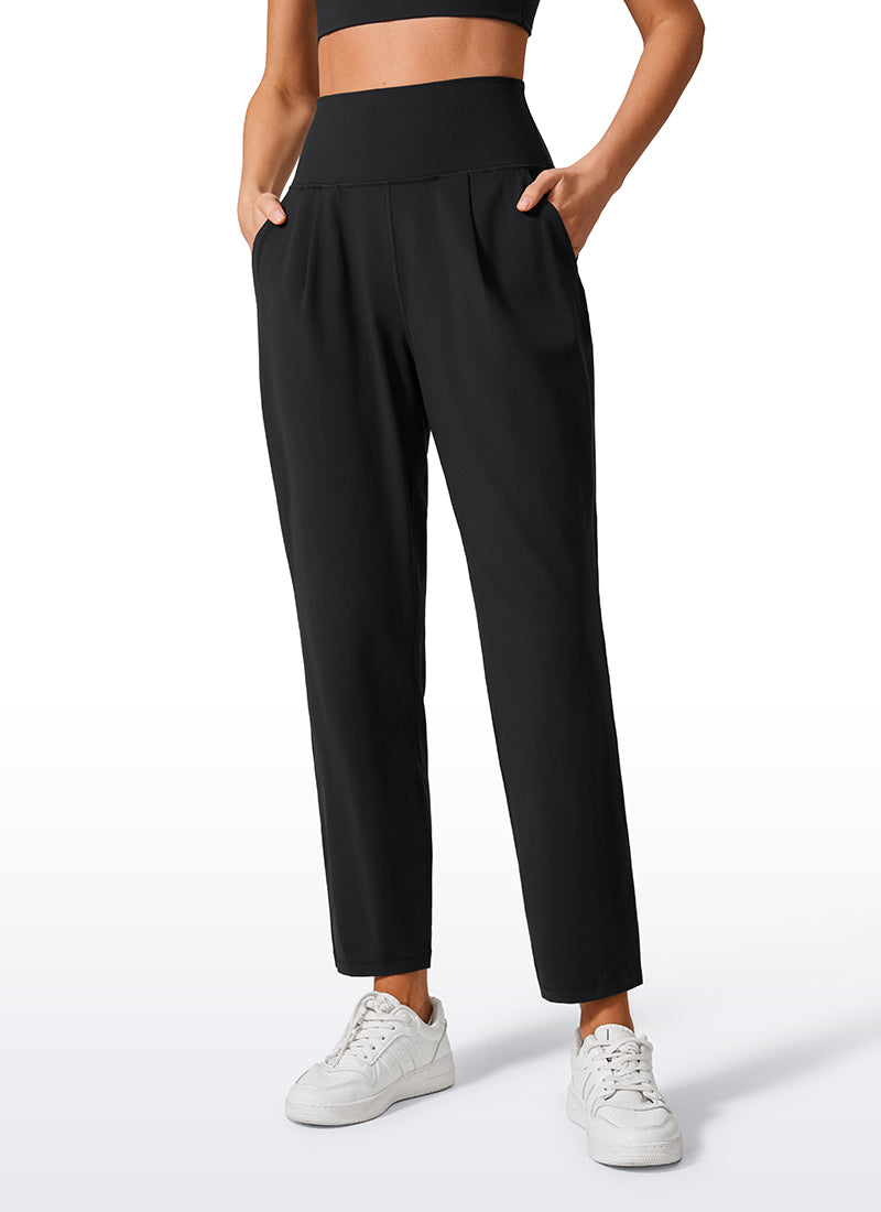 CRZ YOGA Butterlift Women's Casual High Rise Pleated Pants 27'' Black @model_info:Vlada