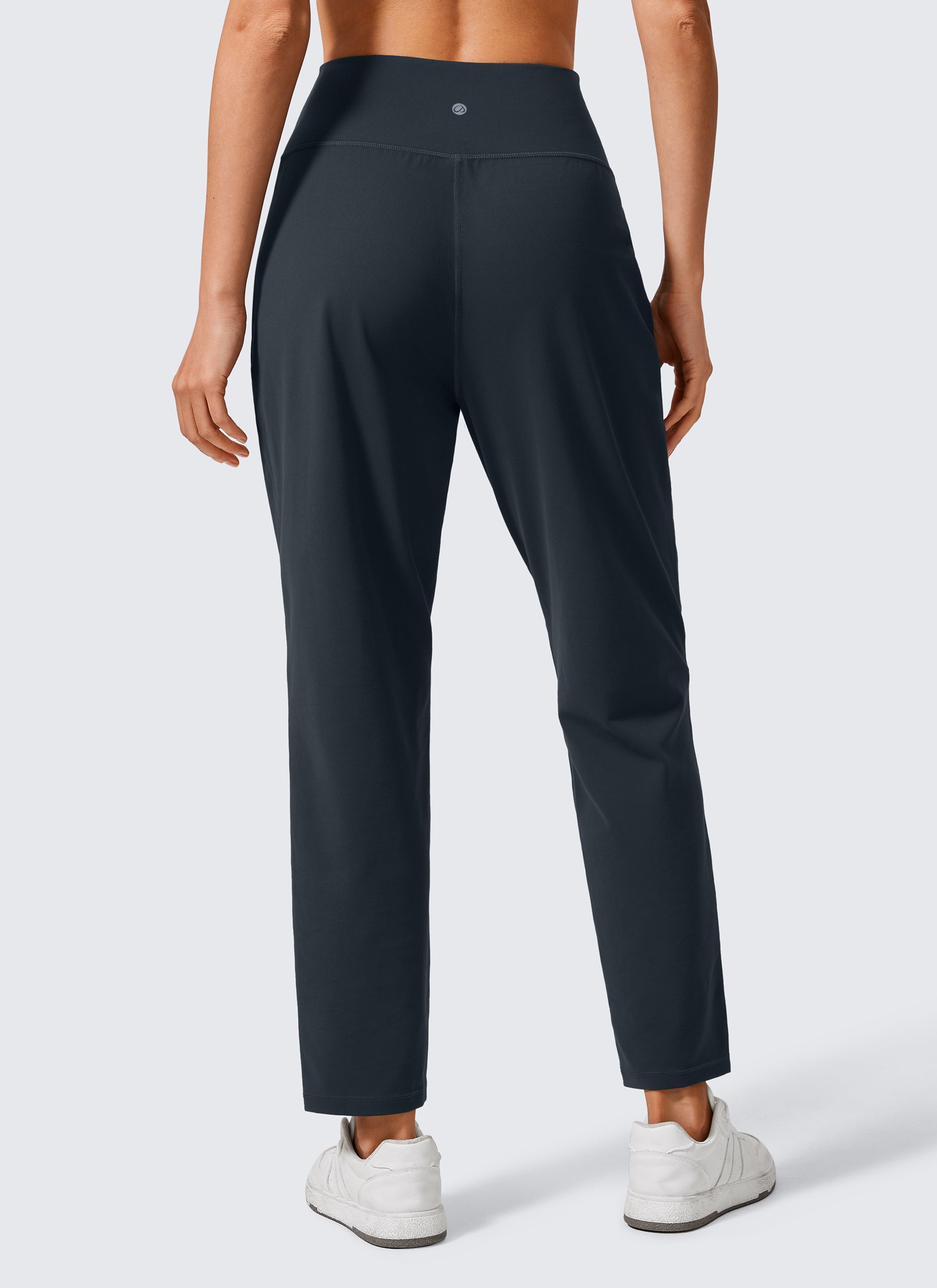 CRZ YOGA Butterlift Women's Casual High Rise Pleated Pants 27'' True Navy @model_info:Vlada