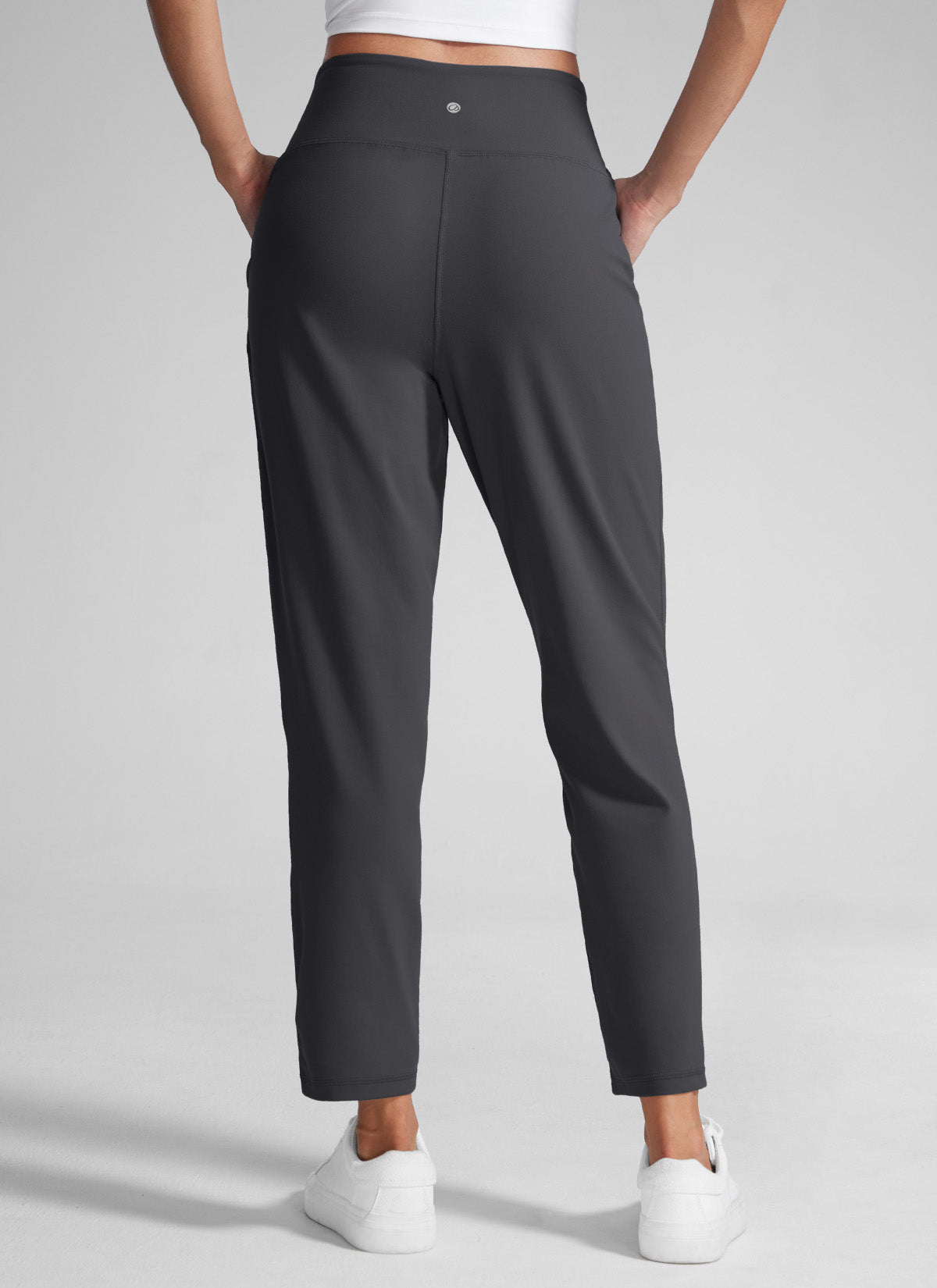 CRZ YOGA Butterlift Women's Casual High Rise Pleated Pants 27'' Mysterious Grey @model_info:Paula
