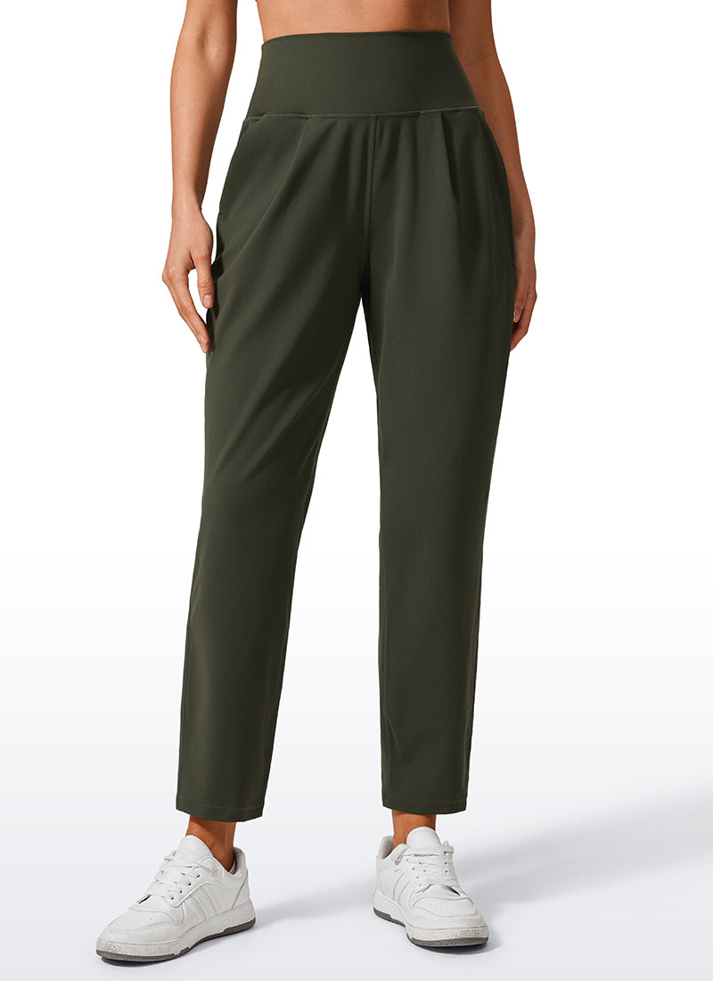 CRZ YOGA Butterlift Women's Casual High Rise Pleated Pants 27'' Olive Green @model_info:Vlada