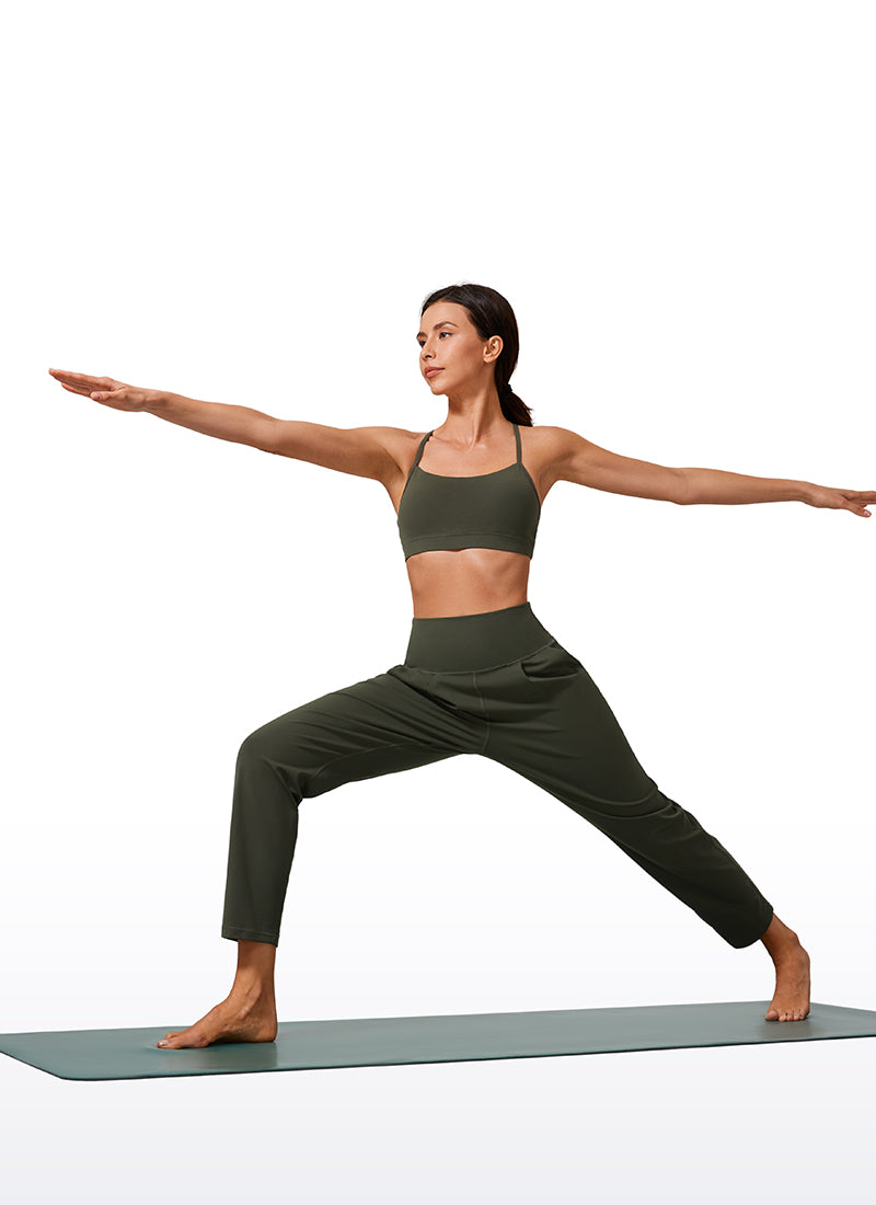 CRZ YOGA Butterlift Women's Casual High Rise Pleated Pants 27'' Olive Green @model_info:Vlada