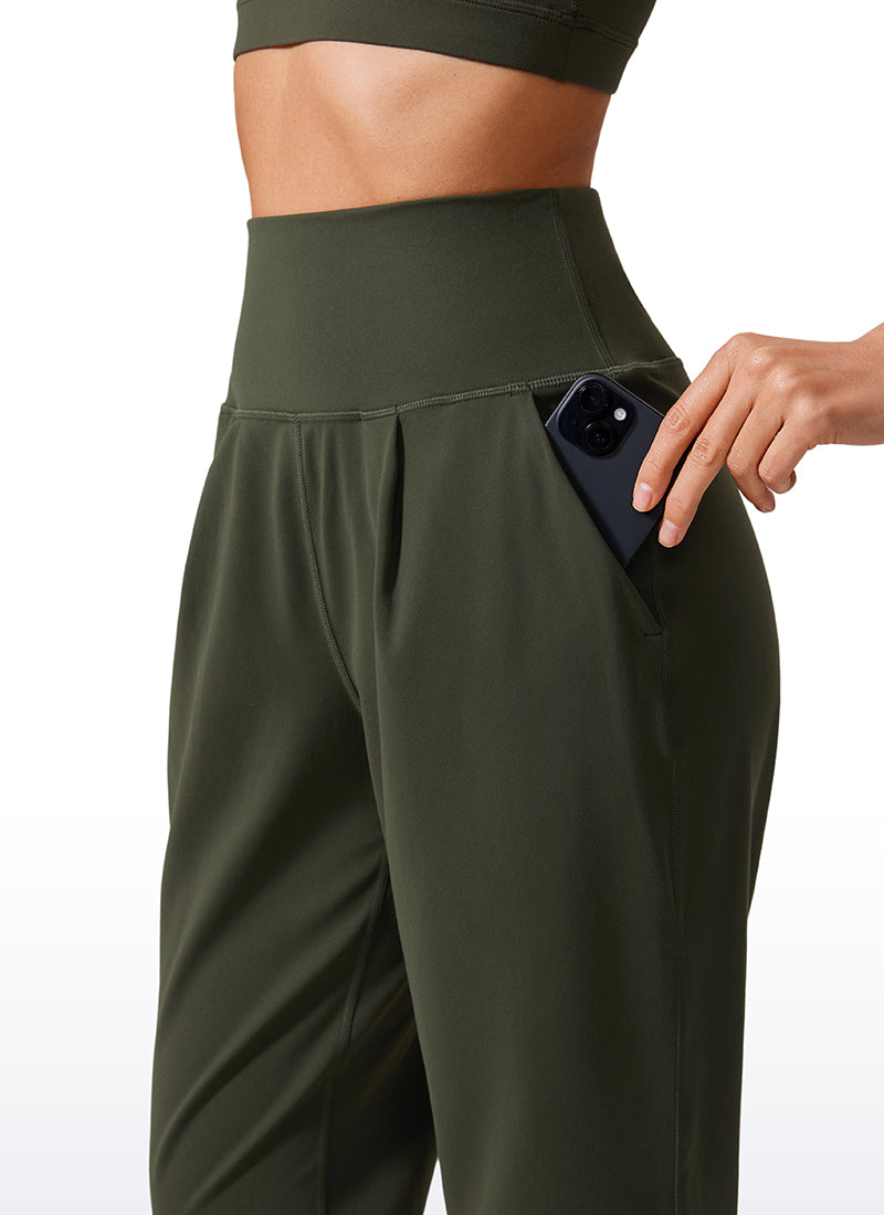 CRZ YOGA Butterlift Women's Casual High Rise Pleated Pants 27'' Olive Green @model_info:Vlada