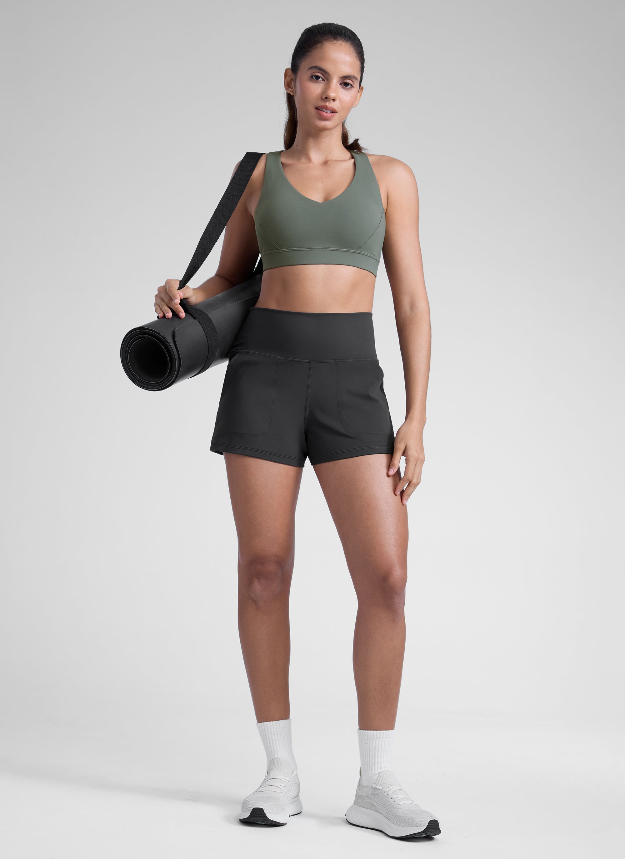 CRZ YOGA Women Butterlift High Waisted Shorts with Pockets Linerless Aurora Red