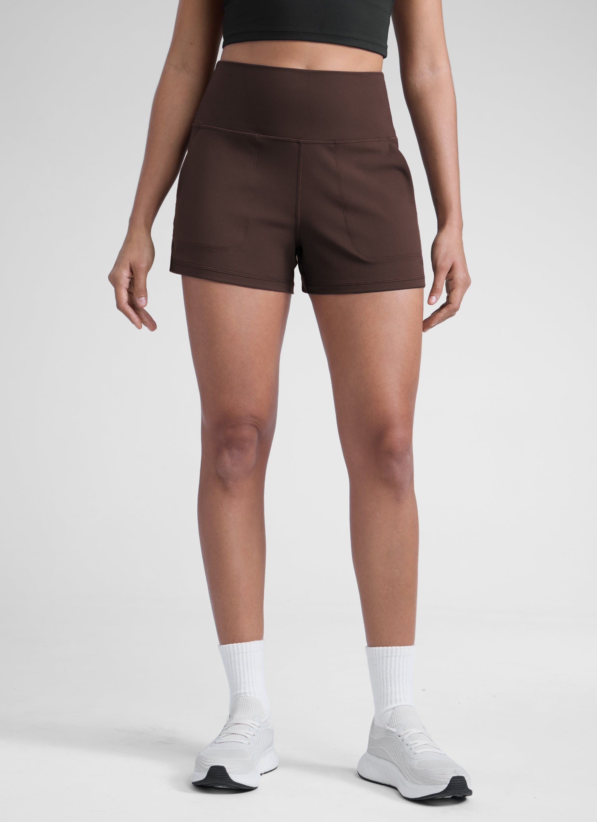CRZ YOGA Women Butterlift High Waisted Shorts with Pockets Linerless Hot Fudge Brown