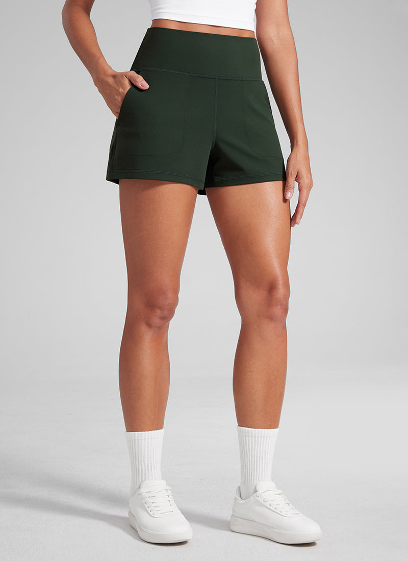 CRZ YOGA Women Butterlift High Waisted Shorts with Pockets Linerless Legend Green