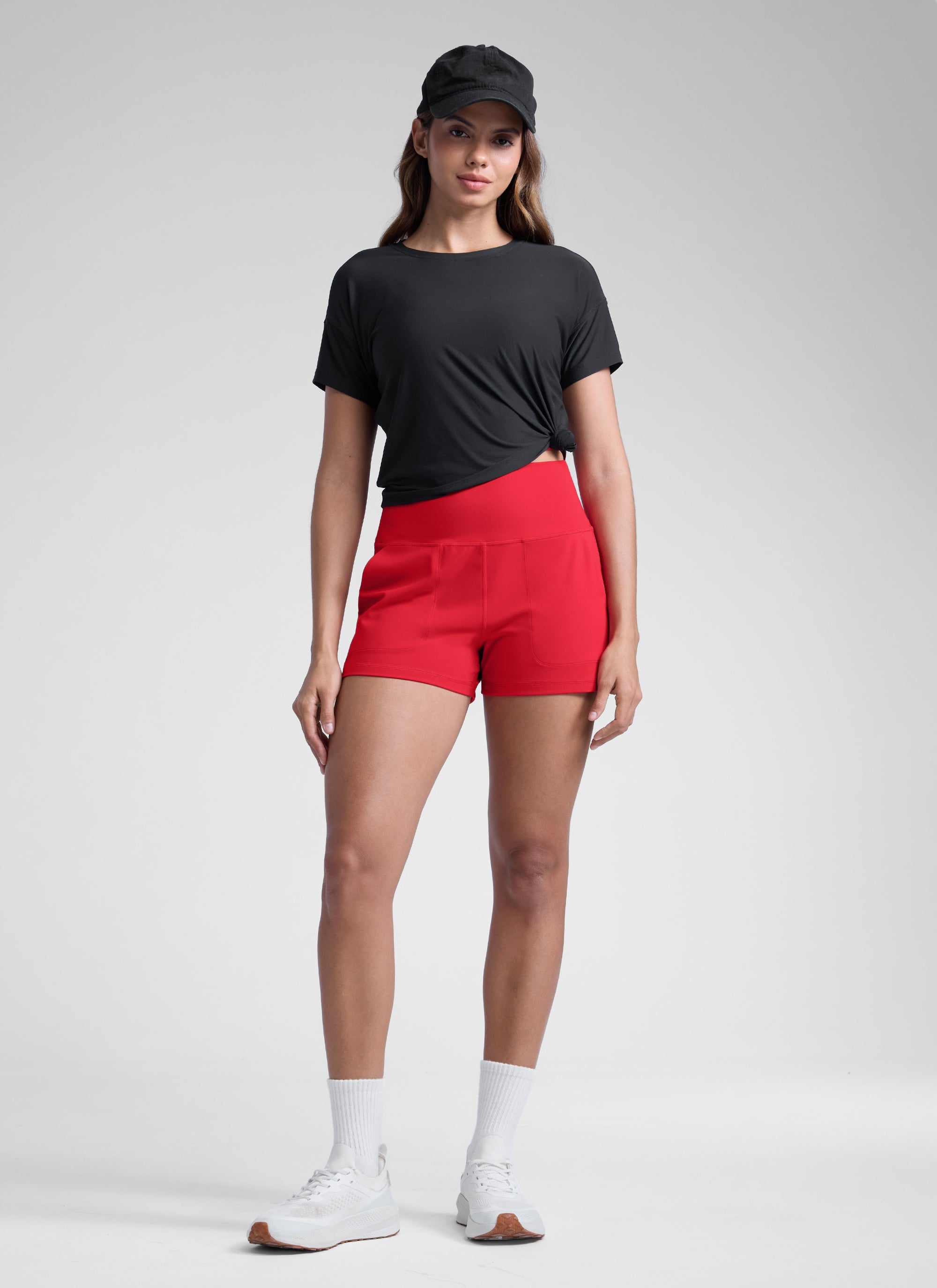 CRZ YOGA Women Butterlift High Waisted Shorts with Pockets Linerless Aurora Red