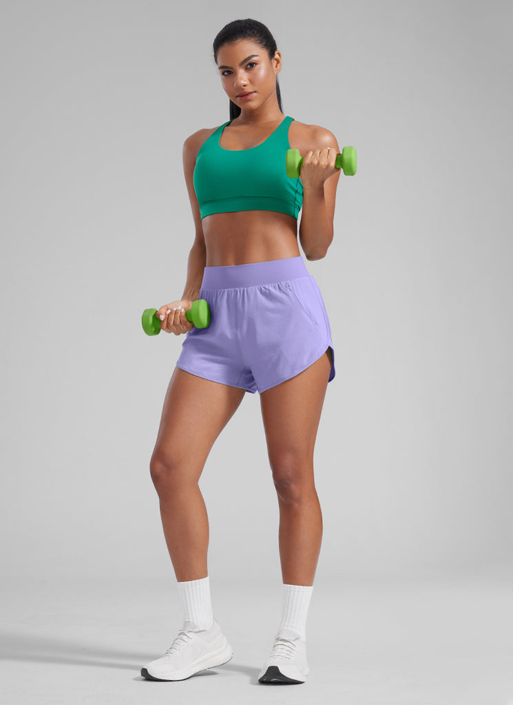 CRZYOGA Women's High Waisted Dolphin Shorts 3” With Zipper Pockets Liner Red Merlot