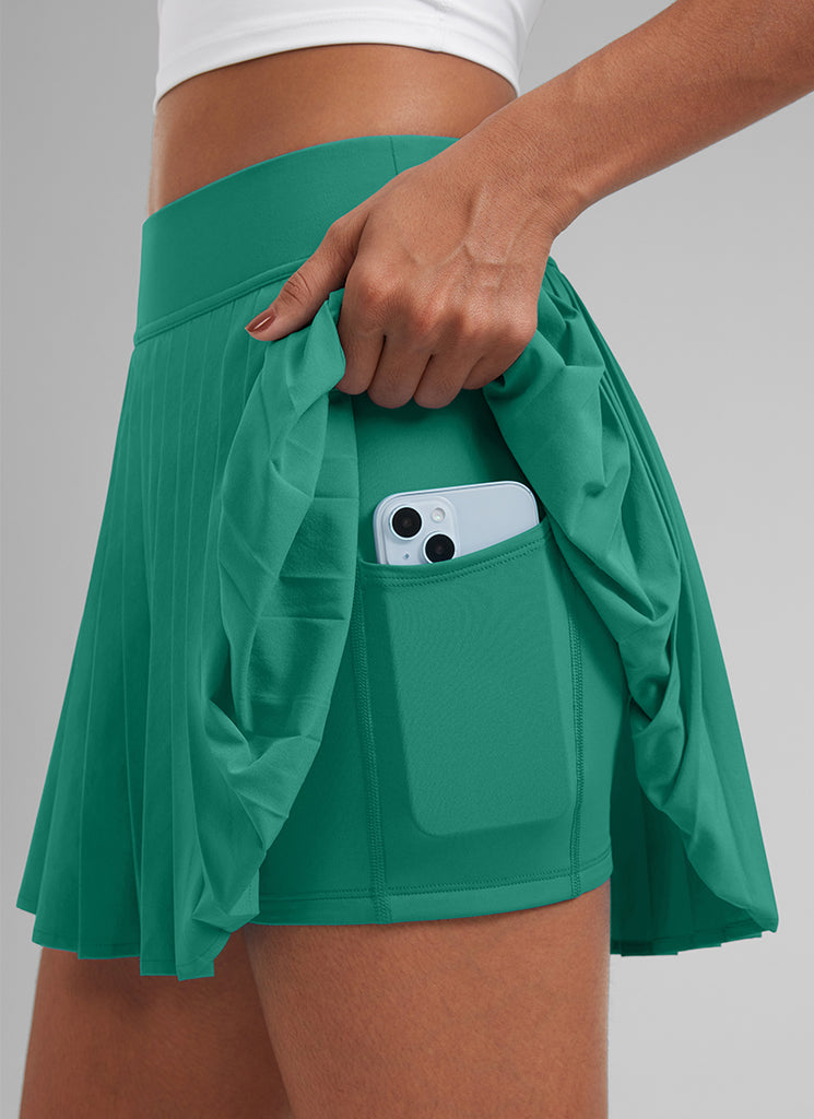 CRZ YOGA Women's Skort Tennis Mini Pleated High Rise Tennis Skirt 14'' Cascadia Green