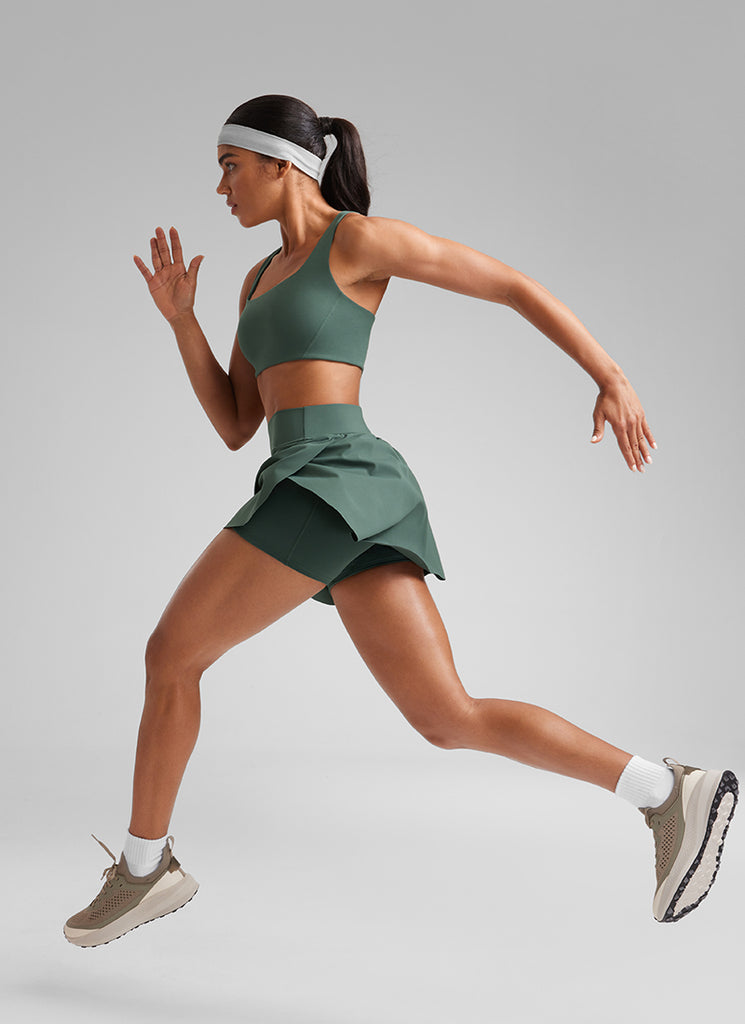 CRZ YOGA Women A Line Athletic Tennis Skirts Pocketed 14.5'' High Rise Dark Forest Green