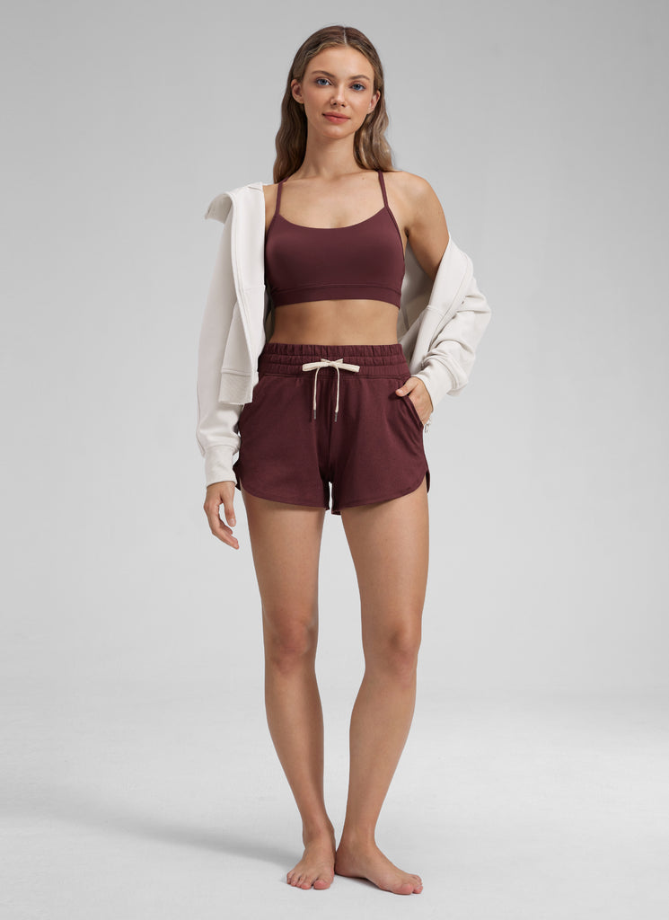 CRZ YOGA Women's Cloud Jersey High Rise Dolphin Casual Sweat Short 3'' Red Merlot