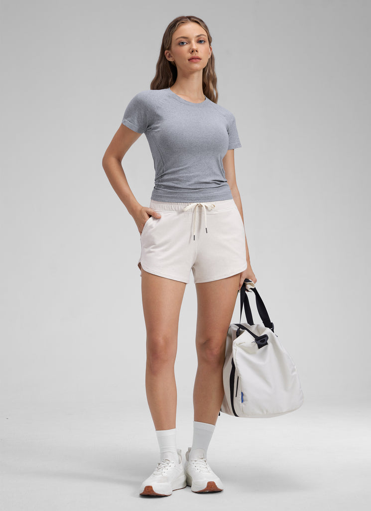 CRZ YOGA Women's Cloud Jersey High Rise Dolphin Casual Sweat Short 3'' Milky White