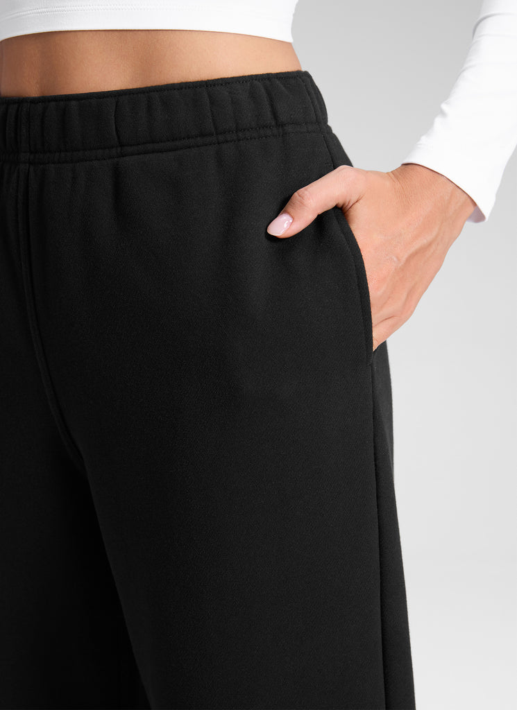 CRZ YOGA Women's Fleece Lined High Rise Drastring Pocket Sweatpants Black