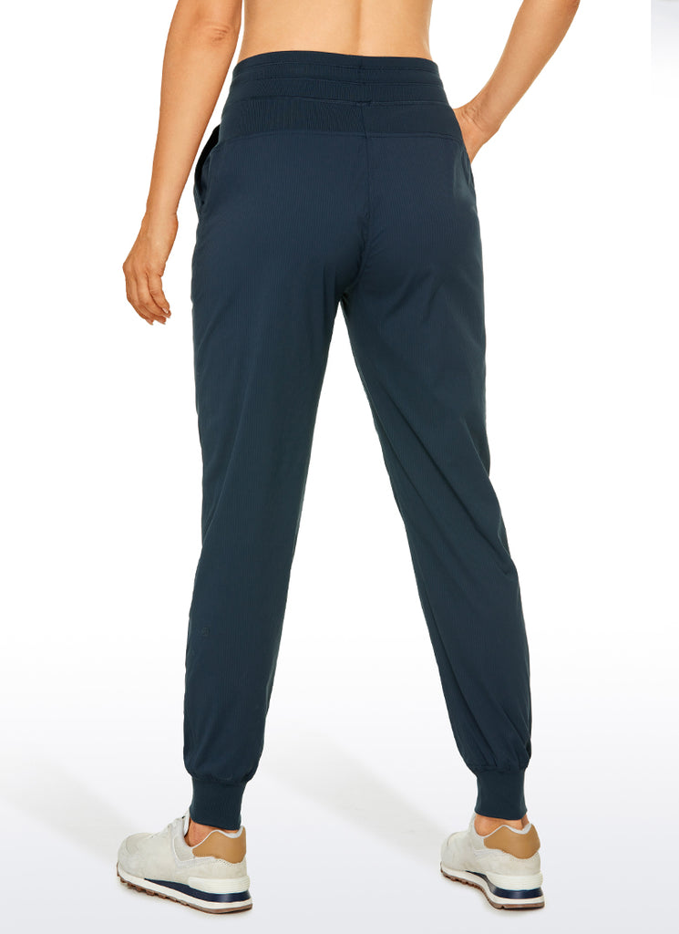 CRZ YOGA Women's Travel Classic Fit Striped Joggers 28'' Ruched Black