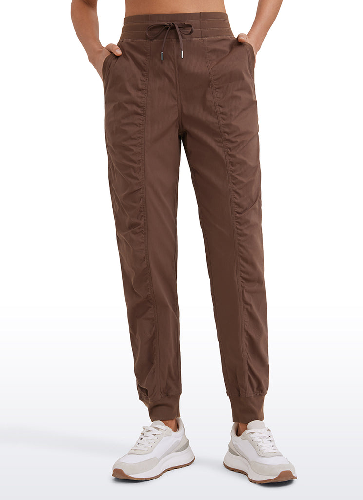 CRZ YOGA Women's Travel Classic Fit Striped Joggers 28'' Ruched Coffee Brown