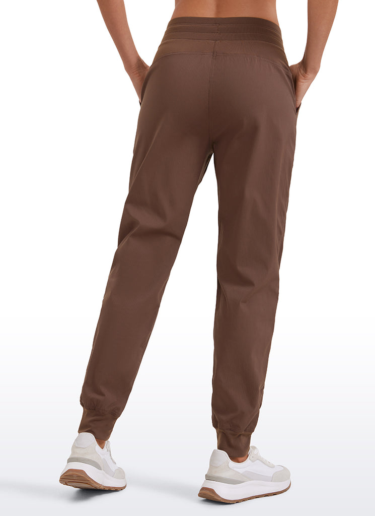 CRZ YOGA Women's Travel Classic Fit Striped Joggers 28'' Ruched Coffee Brown