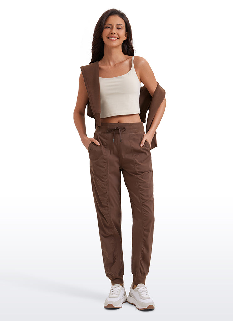 CRZ YOGA Women's Travel Classic Fit Striped Joggers 28'' Ruched Coffee Brown