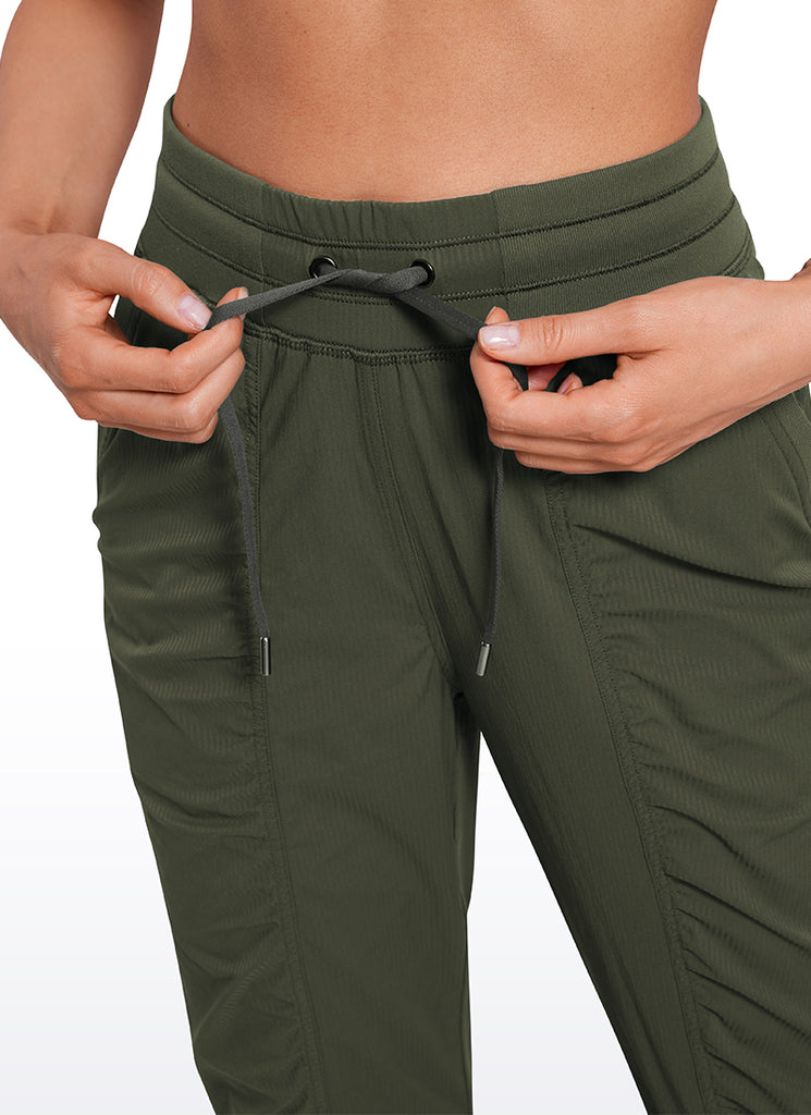 CRZ YOGA Women's Travel Classic Fit Striped Joggers 28'' Ruched Olive Green